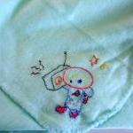 Fleece Baby Blanket Mint Green With Embroidered..
