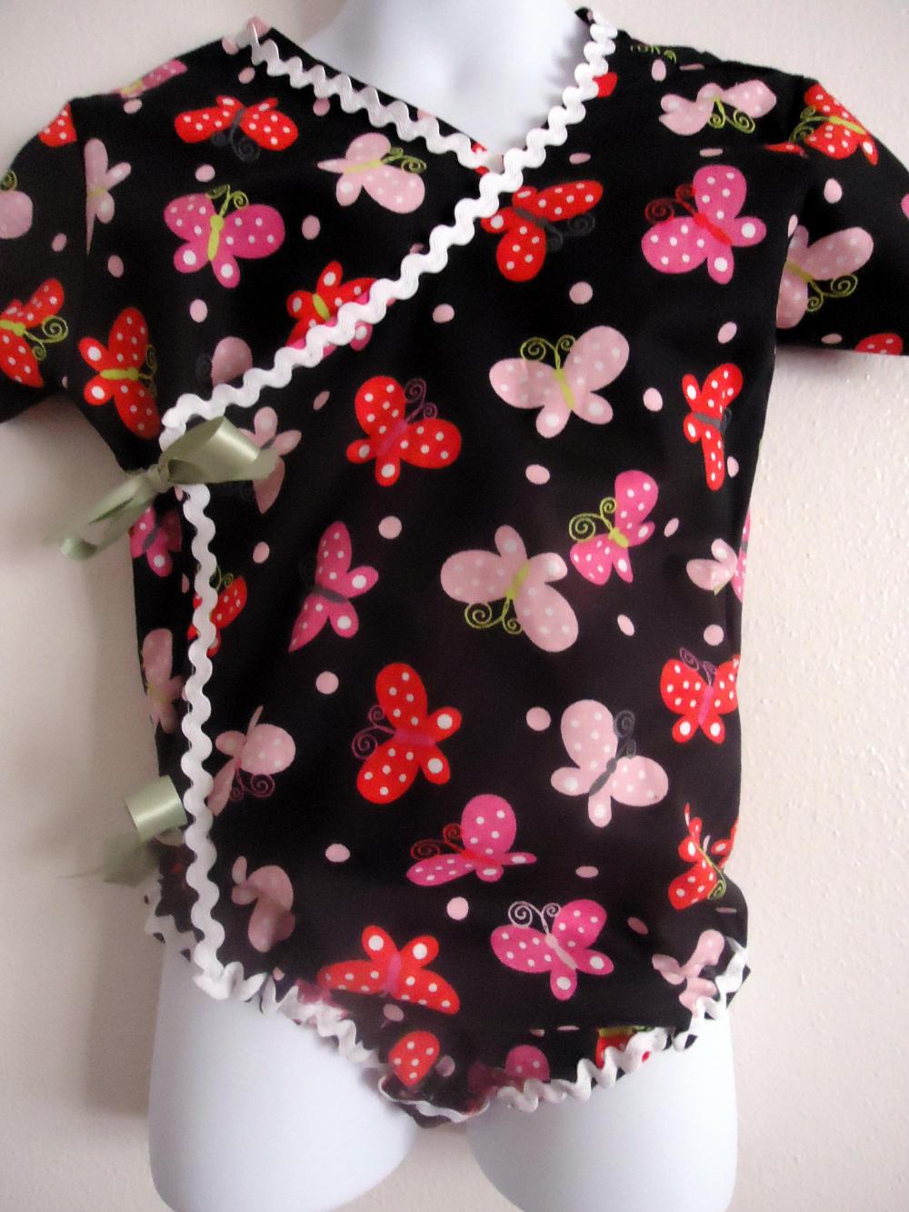 Handmade Kimono Onesie Butterflies Sizes 0 Months To 24 Months