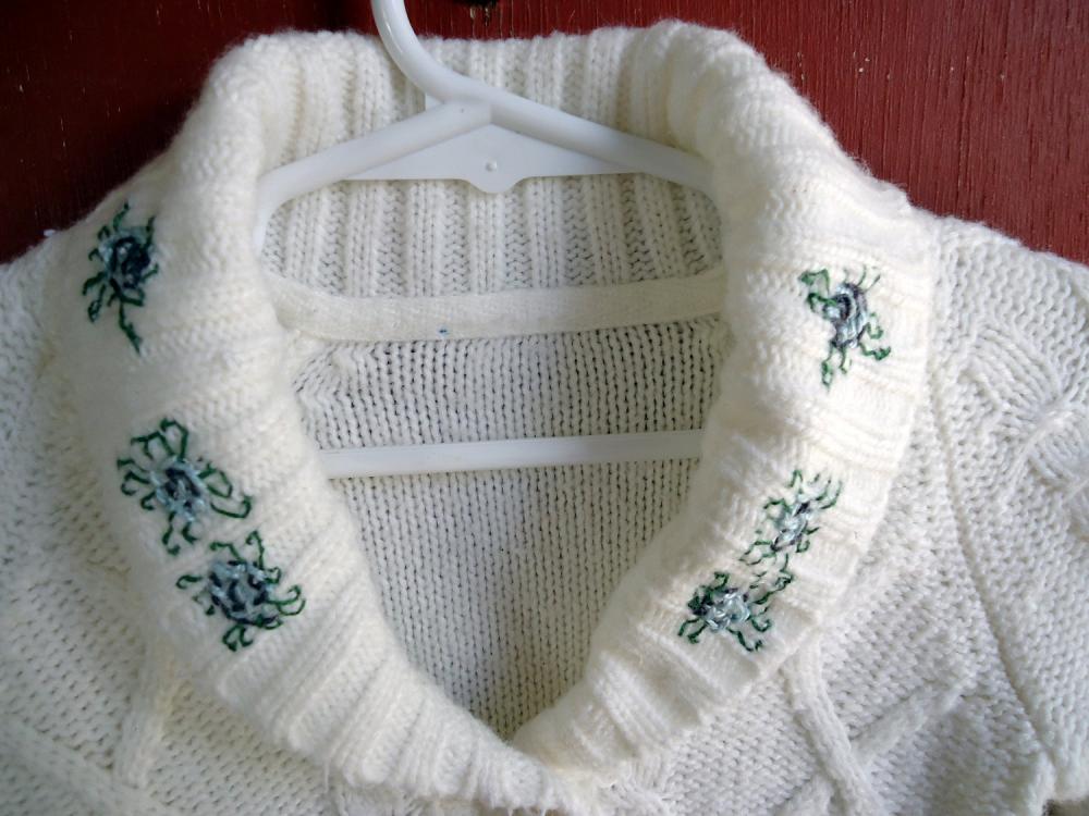 Spring Clearance Knit Baby Sweater With Embroidered Flowers